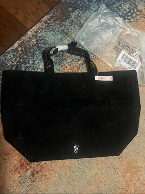 Victoria's Secret Black Velvet Large Tote with Logo Strap
